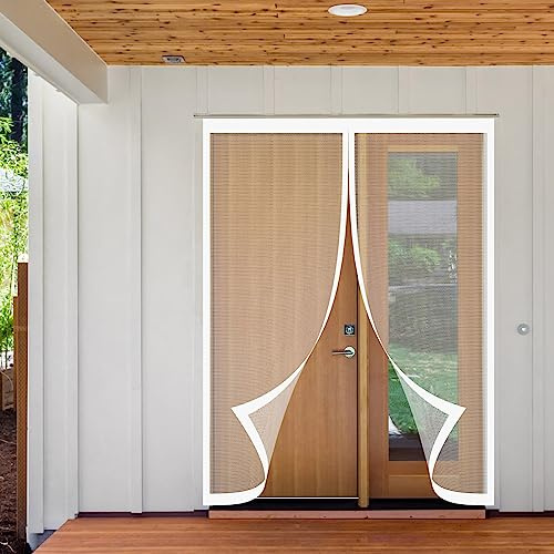 Fliegengitter tür magnet 140 x 220 cm Insektenschutz Gaze Ohne Bohren selbstklebend Fliegengitter Tür Für Balkontü Terrassentür Schiebetür Küchentür, Weiß