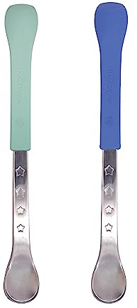 Nuby 2-in-1 Hot Safe Feeding Spoons - (2-Pack) Spoons for Babies 6+ Months - Blue and Aqua