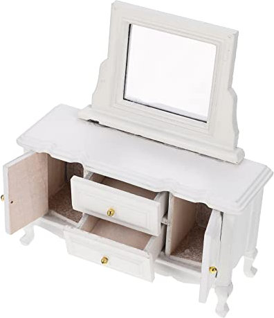 Ciieeo Mini-kommode Puppen-minischrank Kommodendekor Minischrank Aus Holz 1/12 Puppe Miniatur-hausmöbel Simulation Mini-Schrank Schminktisch Für Puppenstuben Birke Puppenhaus Weiß Zubehör