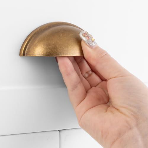 ASKANO 3 Inch Hole Centers, Antique Brass Bin Cup Kitchen Cabinet Pull Handle ZP2403 | Pack of 10, Solid Hardware for Drawer, Dresser, Bathroom, Vanity, Furniture Door, Cupboard, Bedroom, 3