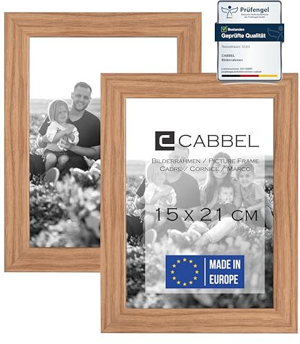 CABBEL Doppelpack (2er Set) Bilderrahmen 15x21 cm, Eiche, stabiles MDF-Holz Rahmen, bruchsicherem Plexi-Glas, zum Aufhängen & Aufstellen, ideal für Fotos/Bilder/Collage