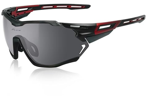 ICECUBE VENTURA Hochleistungs-Sonnenbrille: Anti-Beschlag-PC-Gläser, belüfteter TR90-Rahmen, 100% UV-Schutz, ideal für Sport und Radfahren (BLK-R/Grey)