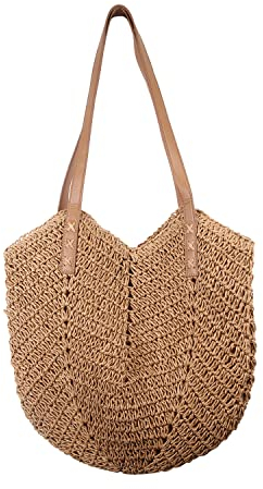 Jywmsc Femmes Grand Sac de Paille Pour Plage D'été - Fourre-tout Souple à Main et E'épaule en Rotin Pour Les Vacances