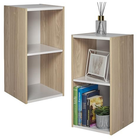 Iris Ohyama, Aufbewahrungseinheit, Bücherregal, Set aus 2 kleinen Elementen mit 2 modularen Regalen, modern, Bücher, CDs, Büro, Schlafzimmer, Wohnzimmer, UB-6030, Hellbraun