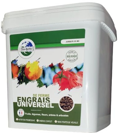 TERRA NOSTRA - Engrais Universel de Ferme - Seau de 3KG Pellets - Couvre Jusqu'à 25m2-100% Fientes de volaille - Utilisable en Agriculture Biologique - Fabriqué en France