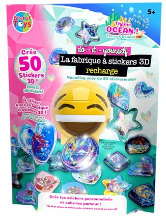 BEST OF TOYS - Pack of 50 Refills for The 3D Sticker Factory - Allows You to Create 50 100% Custom 3D Stickers - Creative Hobbies - Ages 5+ - Random Safari or Ocean Theme