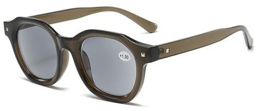 Lanomi Herren Damen Lesebrille mit Sonnenschutz Blaulichtfilter Sonnenbrille Getönte Sonnenlesebrille mit sehstärke Grün Rahmen Grau Linse 2.0