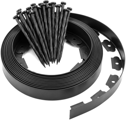 JonesHouseDeco Bordure de Jardin en Plastique 10 M Bordurette de Pelouse | Flexible Bordure de Gazon avec piquets Idée de Jardin Hauteur 40mm avec 30 Solides Piquets d'ancrage