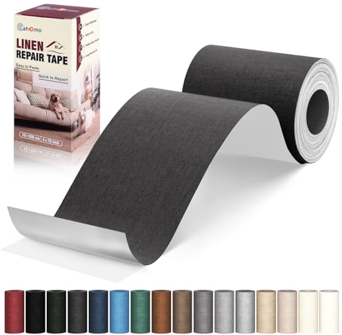 Cahomo Flicken Selbstklebend Stoff, Leinenstoff Patches Selbstklebend, 10x200 cm Leinen Reparatur Patches für Sofa, Autositze, Bootssitze, Bürostuhl, Vorhang - Schwarz Grau