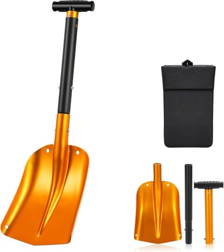 Sukudon Pelle à Neige, Pelle à Neige Amovible Pliante en Aluminium, Pelle à Neige 4 en 1 Pelle d'Avalanche avec Sac, Pelle Facile à Transporter, pour Voiture, Neige, Camping, Allée, Jardin
