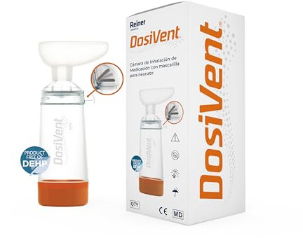 Dosivent - Cámara Inhalador Neonato para Medicación con Mascarillas Inhaladores | Aerosoles Nebulizador Niños | Inhalador Nasal y Bucal | Maquina Aerosoles Niños | Compatibilidad Universal | DEHP Free