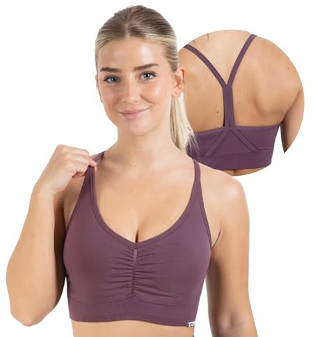 SMILODOX Sport BH Damen Solid Scrunch, Ohne Bügel, Shaped Fit Yoga Bra, V-Ausschnitt, Herausnehmbare Cups, Blickdichter Push Up BH, Verstellbare Träger, Ideal für Gym, Fitness, Laufen & Training