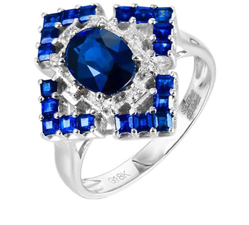 Mesnt Luxuriöser Verlobungsring, Damen 18K Weißgold Ring mit 3.57ct Im Labor hergestellter Saphir und 0.04ct Moissanit, Größe 67 (21.3)