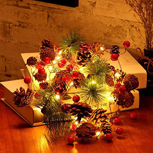 Weihnachtsgirlande String Lights, Xndryan 10FT 30 LED Weihnachtsbeleuchtung Weihnachts Tannenzapfen Lichterkette Batteriebetriebene Xmas Girlande Beleuchtet für Weihnachten Urlaub Deko