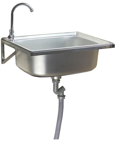 TYTFTDLD Fregadero de cocina de acero inoxidable,fregadero de baño,fregadero de moda moderno, fregadero de pared colgante, disponible en interiores y exteriores[Grifo de frío único]