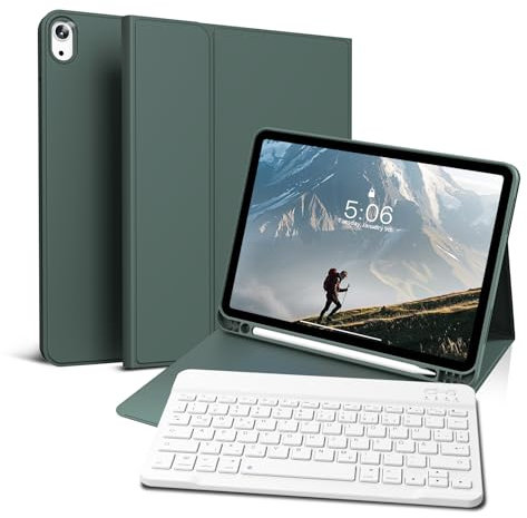 GKABXY Hülle mit Tastatur für iPad Air 11 Zoll 2025 2024 (M3/M2), iPad Air 5 4 2022/2020 10,9 Zoll, Soft TPU Rückschale mit Stifthalte, magnetisch Abnehmbare Folio Tastatur hülle, Nachtgrün