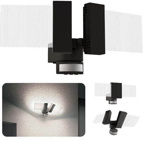 SSC-LUXon LINTO LED Strahler mit Bewegungsmelder Außen transparente Doppelflügel schwarz Außenlampe Wand Licht Spotlight Außenleuchte Hauswand Leuchte IP54 wetterfest 230V