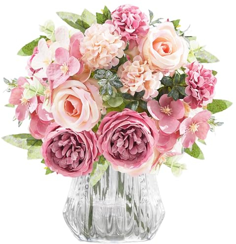 astylishome Fake Flowers Craft Artificial Flowers Peony Silk Peonies Bouquets Fake Flowers Bouquets Wedding Decoration Home Table Kitchen Office Garden Bridal Greenery 4103