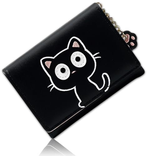 1 Stück Geldbörse Damen Klein, Süße Katzen Geldbörse, Geldbeutel Frauen Echtes Leder, Geldbeutel Mädchen mit Reißverschluss Münzfach, Schwarz Foto Geldbörse, für Geschenke, Mädchen, Frauen, Jubiläum