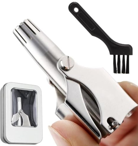 AEIOPRS 1 Pcs Tondeuse à poils de nez en acier inoxydable avec brosse Convient aux hommes et aux femmes Tondeuse manuelle lavable pour poils du visage et favoris du nez