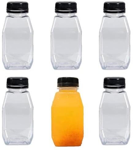 FDRJKN 6 Pcs Small Plastic Bottles, 280ml, Reusable, Slim Neck, Cylindrical, Ideal For Milk, Juice, Other Beverages & Condiments