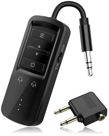 YOCOWOCO Airplane Bluetooth 5.2 Transmitter Receiver for 2 AirPods or Headphones, Wireless Audio Adapter for Plane, TV, Gym, Travel, Compatible with 3.5mm Aux Jack on Car and Home Stereo (Black)
