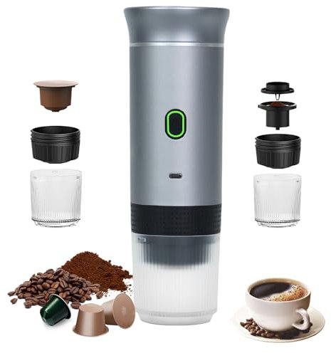 Umisu Macchina da caffè portatile, 3 in 1 Caffettiere Espresso Capsule e Caffè Macinato Macchina per Espresso Elettrico Riscaldamento Rapido per Ufficio Viaggi Campeggio Casa (grigio)