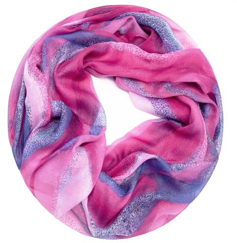 Gloop Loop Schlauchschal für Damen Schal Tuch seidig-luftig leicht mit buntem Muster Print (Pinkdunkelblau)