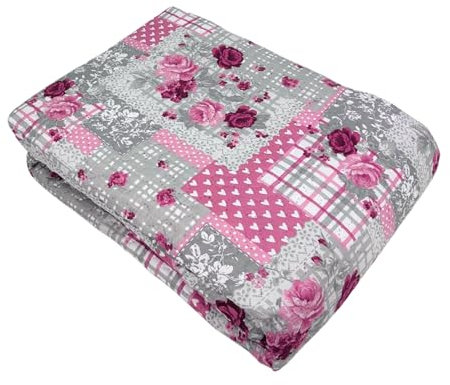 Tata Home Trapuntino Mezza Stagione Leggero Matrimoniale 250x250 cm Copriletto Trapuntato Primaverile Estivo Quilt Autunnale Moderno Elegante Dis.66 Rosa