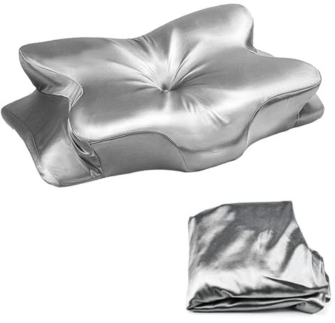 VGECEE Funda Almohada Cervical Seda Funda Cojin Cervical Funda de Seda para Almohada Cervical Undas de Satén para Almohadas Ergonómicas, Suaves, con Cremallera Invisible, Color Plata 63x38x14cm