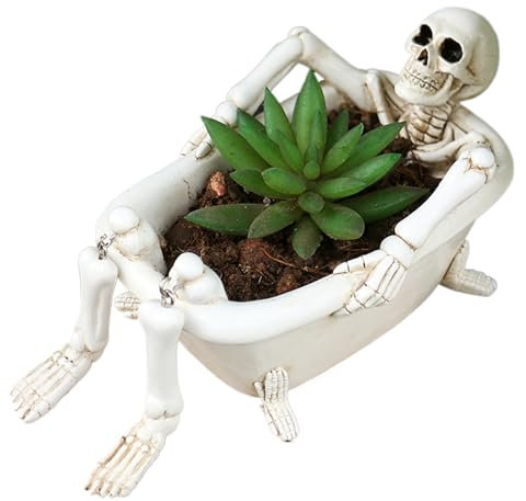 Maceta para Plantas con Flores,Portamacetas | Tiesto de Resina con Calavera Decorativo para Bañera, Alfeizar, Escritorio y Centro de Mesa en Interior