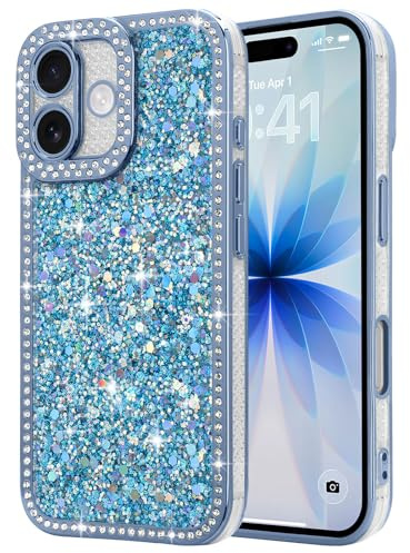 Lafunda for iPhone 17 Case Glitter Sparkly Shiny, Blue | Bling Luxury Phone Cover with Crystal Diamonds Rhinestone, for Women Girls Soft TPU Slim Shockproof Protective Phone Case