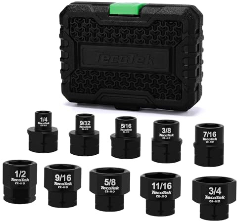TecoTek 10-Piece 3/8-Inch Drive SAE Low Profile Impact Socket Set, Stubby Socket Set, 1/4-3/4, 6 Point, Cr-Mo, Shorter Socket for Tight Areas