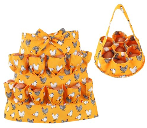 XLSXEXCL Egg Collecting Apron and Basket, 12 Pouches Chicken Egg Apron with 7 Pouches Chickens Eggs Basket, Aprons for Fresh Eggs for Duck, Goose, Bird, Various Poultry Collection (Half-body style 1)