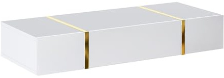 Vente-unique - Console Suspendue avec 3 Portes - Blanc Brillant et doré - MARZIALO