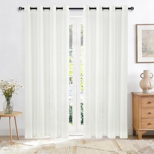 JIUZHEN Gardinen Weiss Halbtransparent Vorhänge Wohnzimmer Schienensystem | 2er Set H225 x B140 cm, Fenstergardinen mit Raffhalter Ösenschal und Dekoschal Weiche Durchlässig für Wohnzimme Schlafzimmer
