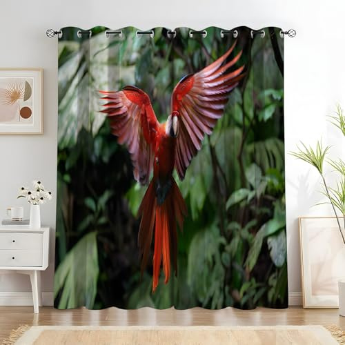 BSYYZQC Papagei Vorhänge, Fenstergardinen Pflanzen Outdoor Vorhang Wetterfest mit ösen, für Kinderschlafzimmerbadezimmerküchentür-Heimdekor 2er Set 245x140cm (HxB)