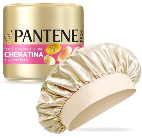 Pantene Pro-V Set Cuffia Seta Per Capelli + Maschera Capelli 300ml | Protezione Cheratina, Ricci Perfetti, Fino a 72h di Ricci Definiti in 1 Applicazione per Ricci Crespi, Ribelli