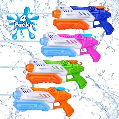 RONSTONE 4er-Pack Wasserpistole für Kinder Erwachsene, Wasserpistolen mit 300ML Kapazität und 25–30 ft Reichweite, Sommer Schwimmbad Pool Wasserschlacht Wasserspritzpistole Spielzeug