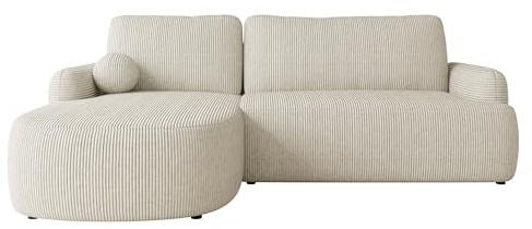 Mirjan24 Ecksofa Loridu Cord für Wohnzimmer mit Schlaffunktion und Bettkasten, Eckcouch, L-Sofa, Polsterecke, abgerundete Kanten (Poso 100, Seite: Links)