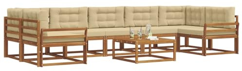 vidaXL Outdoor-Sofagarnitur mit Kissen 8 pcs Natur und Beige, Ecksofa-Set aus Akazienholz, modernes Gartenmöbel, Flexibles modulares Sitzen für Terrasse und Hinterhof-Lounge, beige Stil