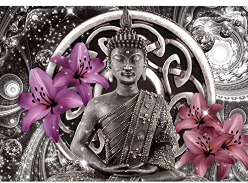 Runa Art Fototapete Buddha Lilie 352 x 250 cm Vlies Tapeten XXL Moderne Wandtapete Wohnzimmer Schlafzimmer Violett Grau 9108011a