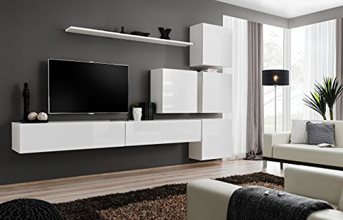All4All Wohnwand SW 9 - Wohnzimmermöbel - Schrankwand für Wohnzimmer - Wohnzimmerschrank - Anbauwand - Wohnwand Hängend - Modern - Weiß 21