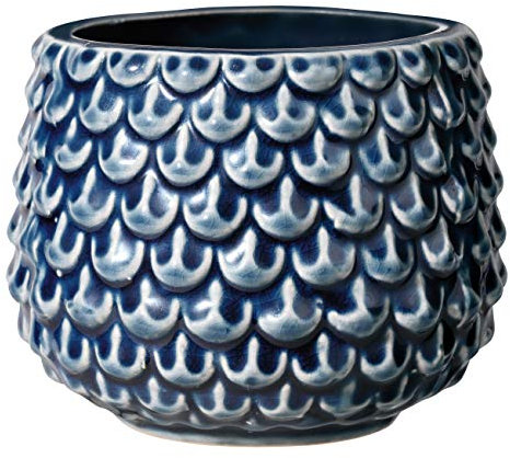 Bloomingville Blumentopf Pinecone Retro Übertopf Vintage Pflanztopf für Zimmerplanzen, Sukkulenten S (9,5 cm ø) Öffnung: 7 cm ø, petrol blau, Keramik