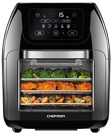 Chefman Multifunctional Digital Air Fryer+ Rotisserie, Dehydrator, Convection Oven, 17 Touch Screen Presets Fry, Roast, Dehydrate & Bake, Auto Shutoff, Accessories Included, XL 10L Family Size, Black