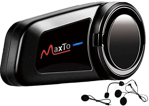 Interfono per casco moto MAXTO M2 1000 metri 6-Riders kit sistemi di comunicazione per casco moto, con radio FM, impermeabile siri vocale, collegamento a qualsiasi Bluetooth
