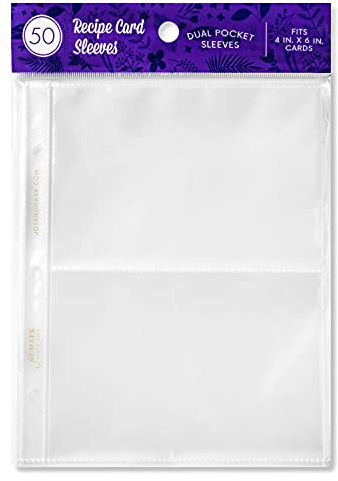 Jot & Mark Binder Page Protectors for 4x6 Recipe Cards or Photos (50 Count) - Crystal Clear Plastic Archival Sleeves fit 3 Ring Binders (8.5 x 9.5, 2 Pocket) - Recipe Card Holder