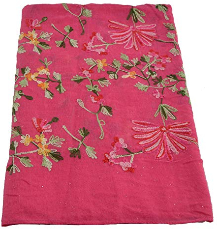 Schal Damen Frische Dreidimensionale Bestickte Zweig Blume Bestickte Baumwolle Schal Damen Baumwolle Leinen Kopftuch-10 Rose Red_200Cm