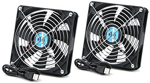 Rowiz 2pcs DC 5V 140mm (14cm) Cooling Fan with Protective Grille, USB Connected Cooler, Quiet Heat sink for Router PC CPU TV Box 140×140×25mm