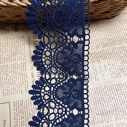 9 CM Breite Europa Krone muster Inelastische Stickerei Spitzenbesatz, Vorhang Tischdecke Slipcover Braut Selbermachen-Kleidung/Zubehör (1,8 Meter in einem Paket) (Marineblau)